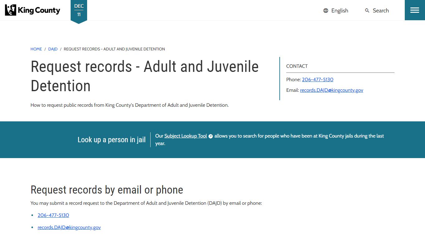 Request records - Adult and Juvenile Detention - King County